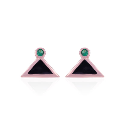 Pair of triangle-shaped earrings with green gemstones 