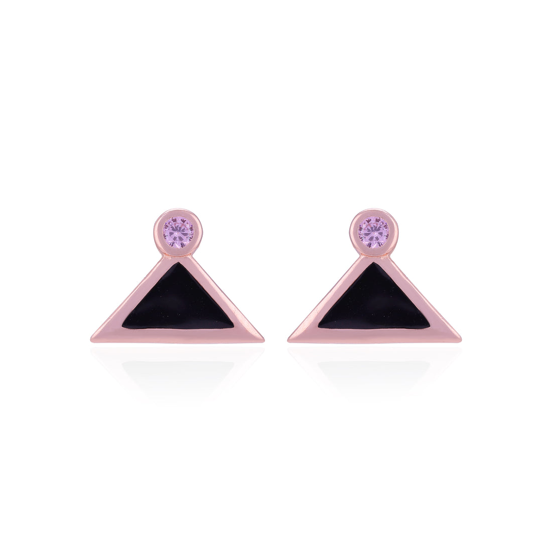 A pair of Rose-Plated earring with Black Enamel