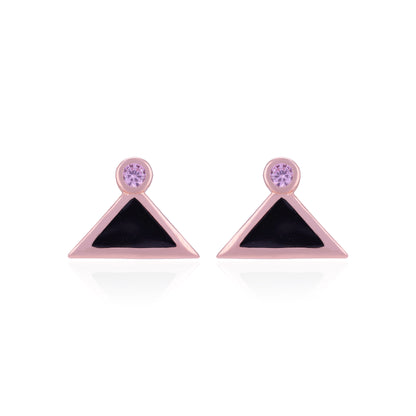 A pair of Rose-Plated earring with Black Enamel