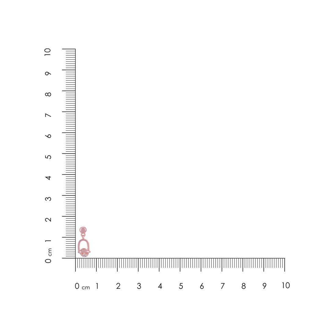 Small pink earring on a ruler for scale