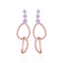 Rose gold earrings with purple gemstones on a white background