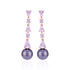Earrings with purple pearls and rose gold accents on a white background