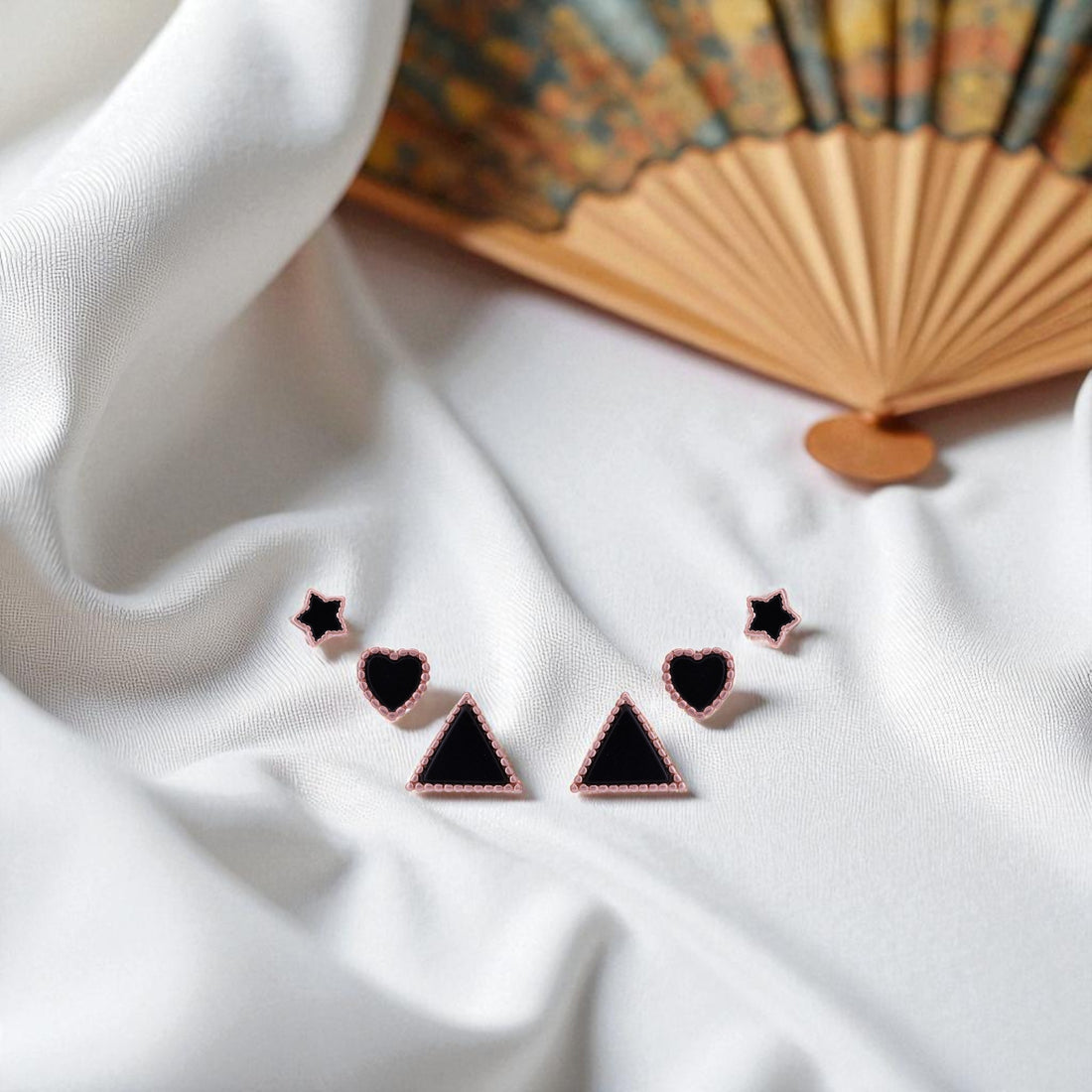 925 Sterling Silver Rose Dusk Geometry Enamel Earring Set