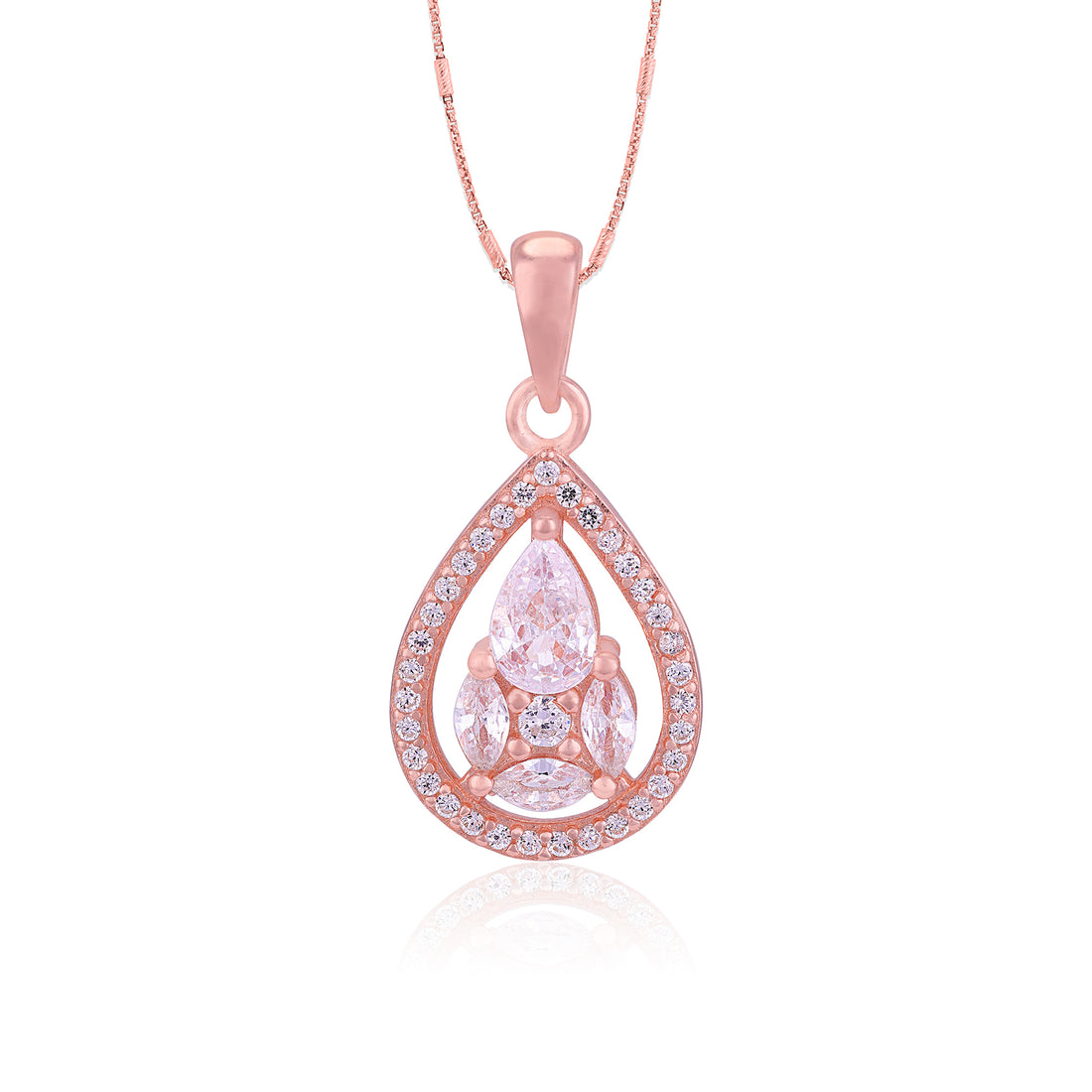 925 Sterling Silver Rose Gold-Plated Pear Drop  Marquise Pear Cluster Pendant for Women