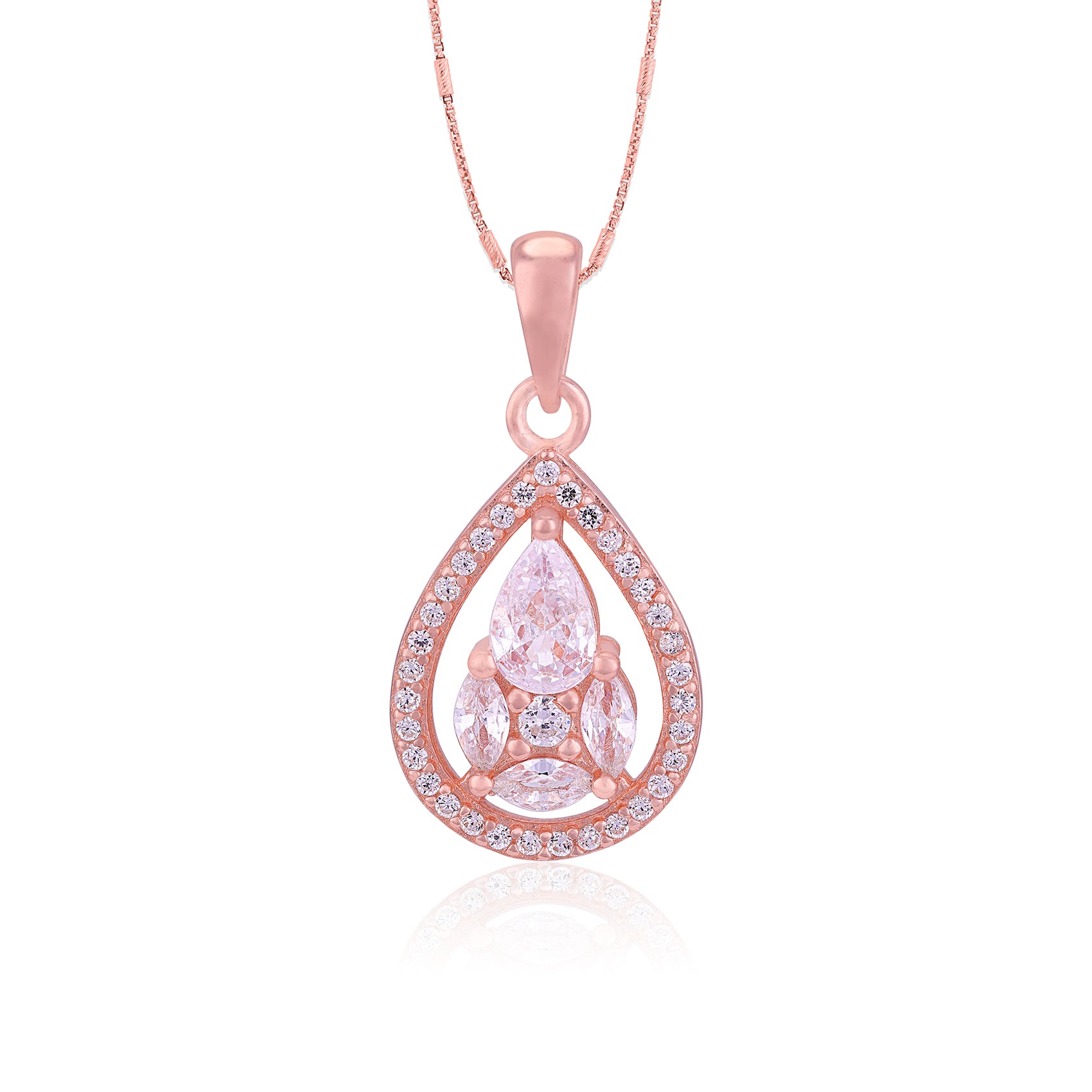 925 Sterling Silver Rose Gold-Plated Pear Drop  Marquise Pear Cluster Pendant for Women