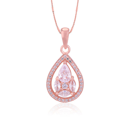 925 Sterling Silver Rose Gold-Plated Pear Drop  Marquise Pear Cluster Pendant for Women