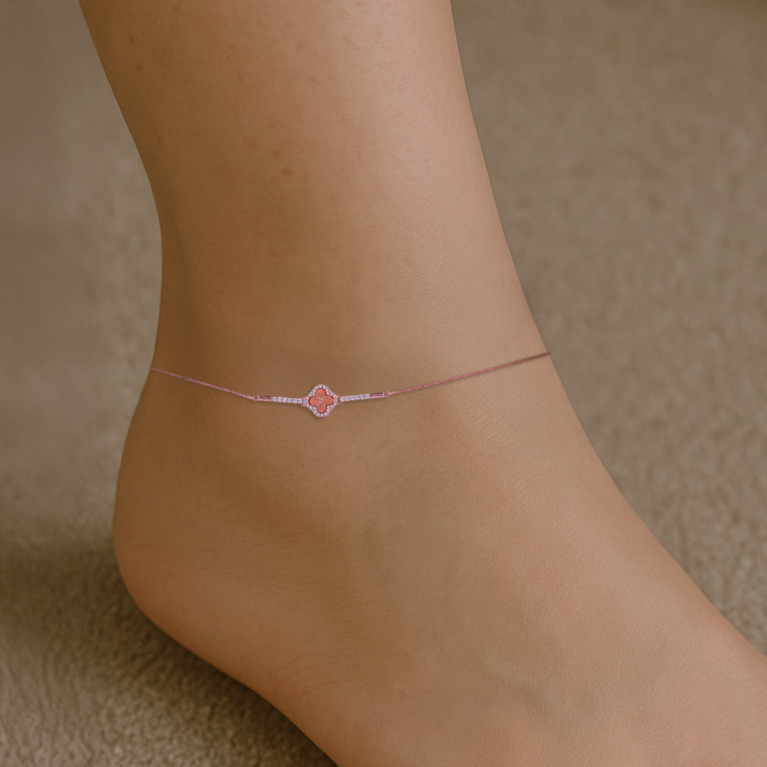 925 Sterling Silver Rose Gold Aurora Fleur Anklets For Women