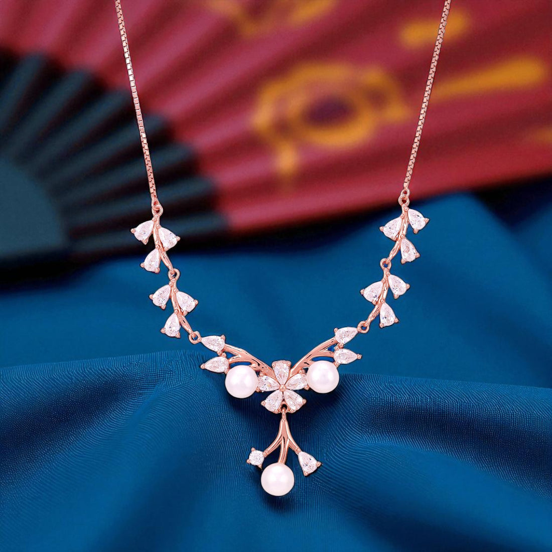 925 Sterling Silver Rose Gold Baroque Scroll Pearl Drop Necklace for Women