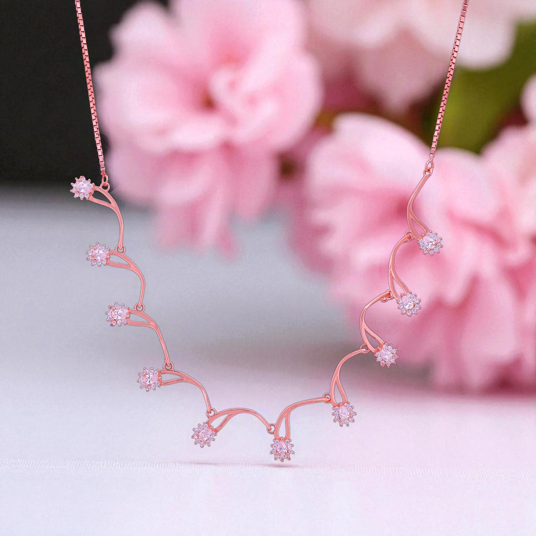 925 Sterling Silver Rose Gold Bloomfall Pearl Drop Necklace for Women