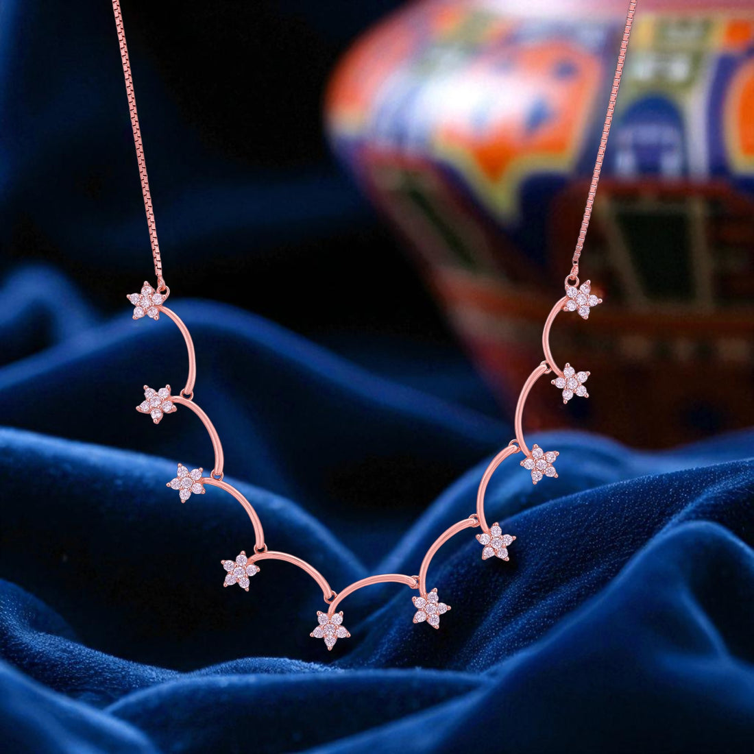 925 Sterling Silver Rose Gold Blooming Twig Cluster Necklace for Women