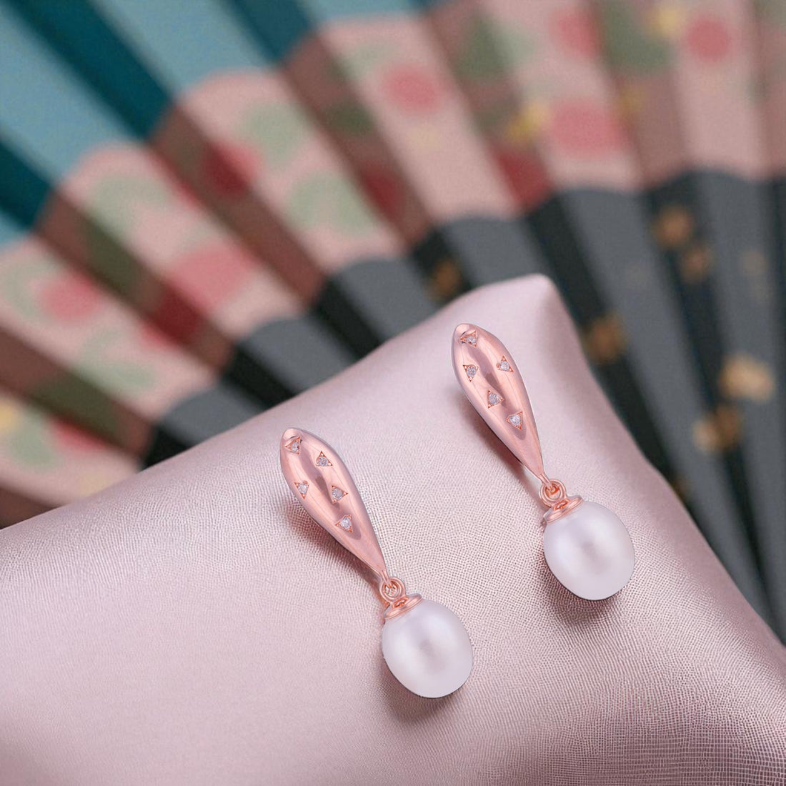 925 Sterling Silver Rose Gold Contemporary Pearl Dangle Earrings for Women
