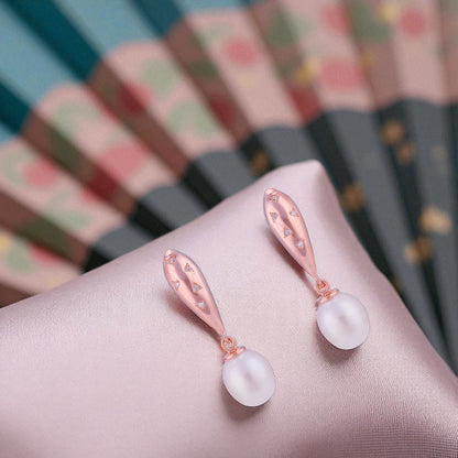 925 Sterling Silver Rose Gold Contemporary Pearl Dangle Earrings for Women