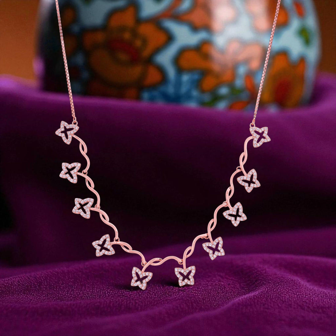 925 Sterling Silver Rose Gold Dotted Starbloom Necklace for Women