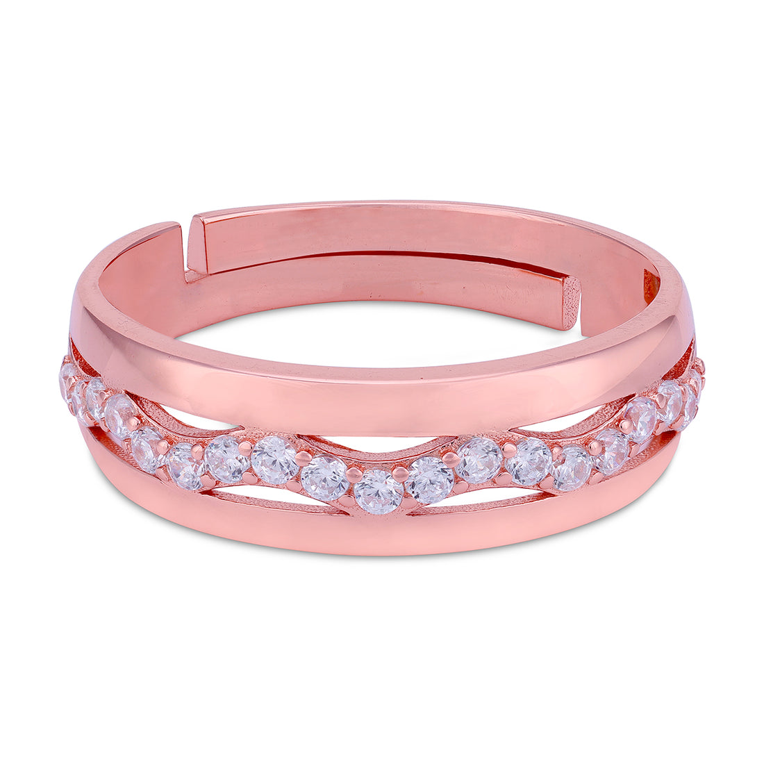 925 Sterling Silver Rose Gold Finish Openwork Wave Design Band Ring for Men