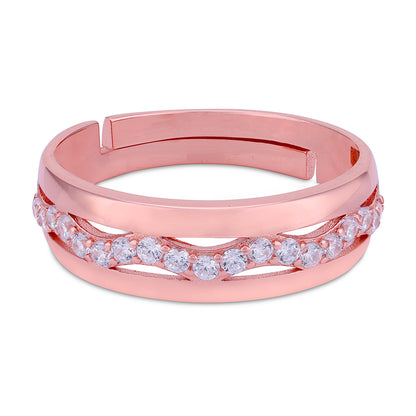 925 Sterling Silver Rose Gold Finish Openwork Wave Design Band Ring for Men
