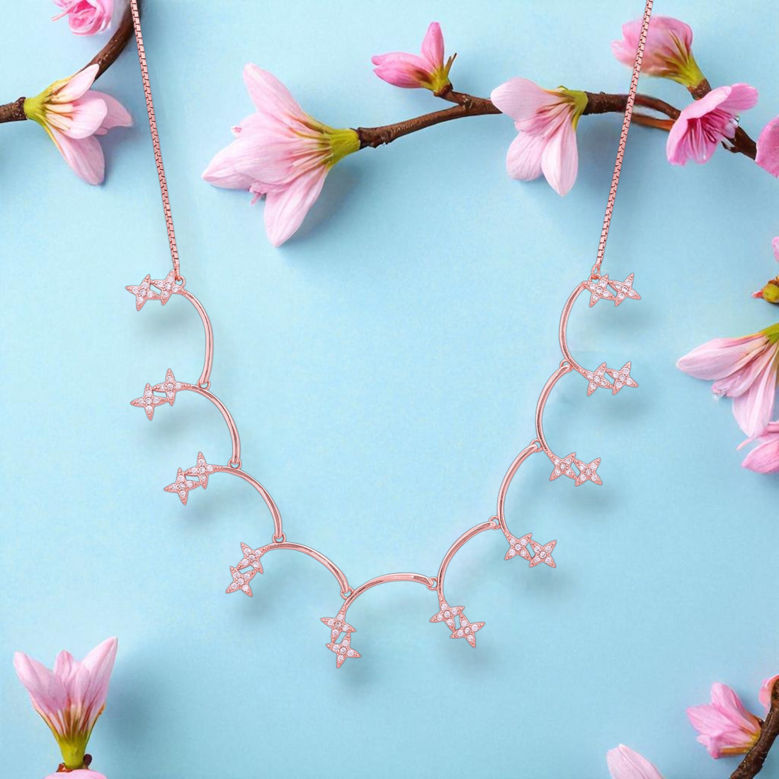 925 Sterling Silver Rose Gold Floating Arc Star Necklace for Women
