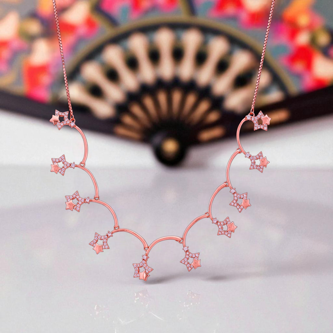 925 Sterling Silver Rose Gold Mini Starflower Charm Necklace for Women