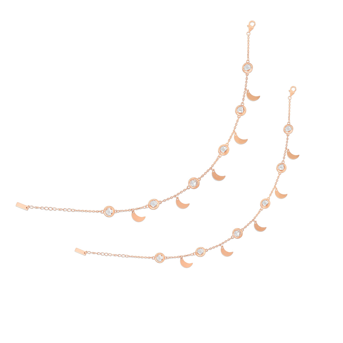 925 Sterling Silver Rose Gold Moon Phase Anklets For Women