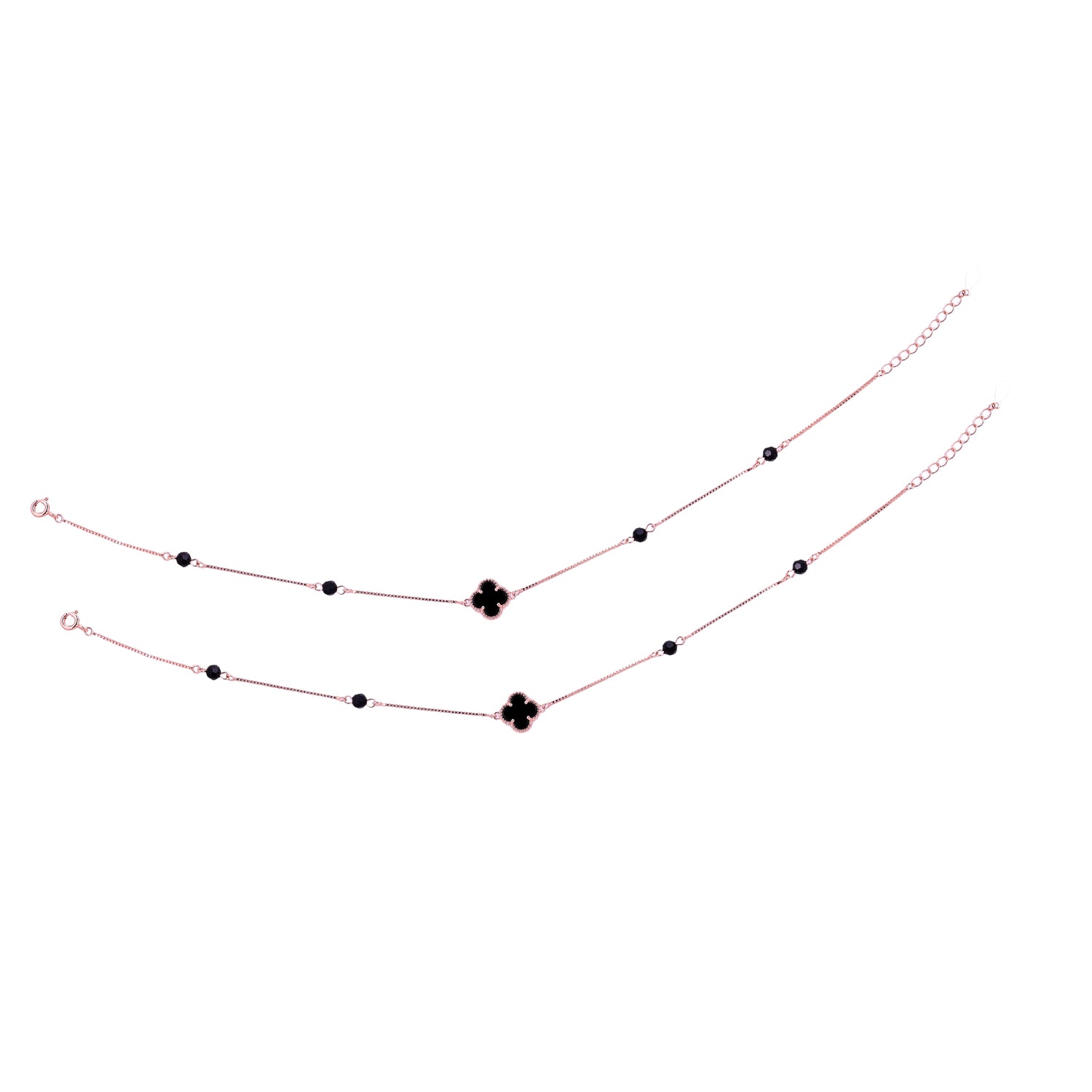 925 Sterling Silver Rose Gold Obsidian Petal Anklets For Women