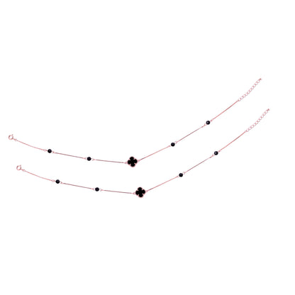 925 Sterling Silver Rose Gold Obsidian Petal Anklets For Women