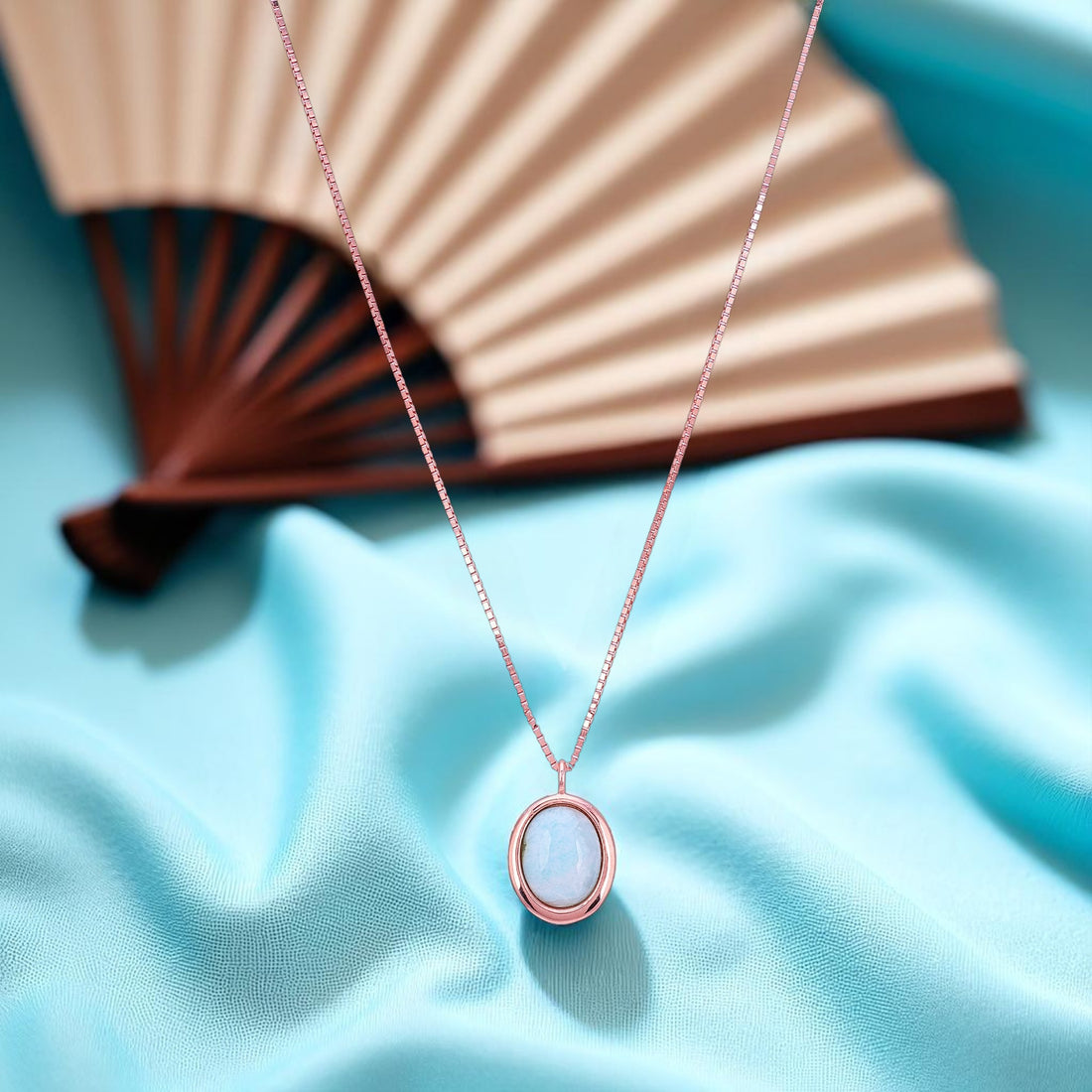 925 Sterling Silver Rose Gold Oval Larimar Pendant for Women