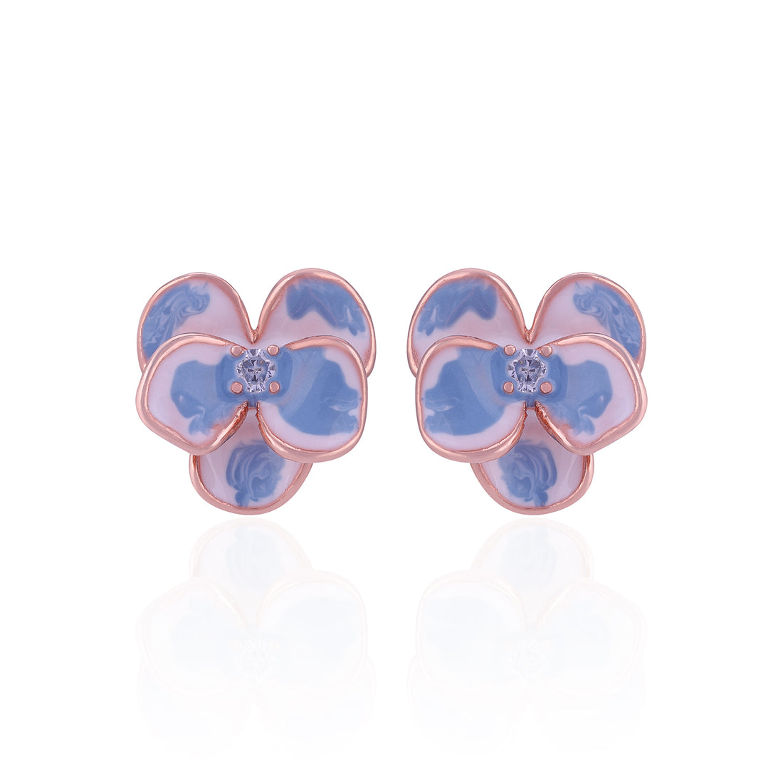 925 Sterling Silver Rose Gold Plated Blue Bloom Stud for Women