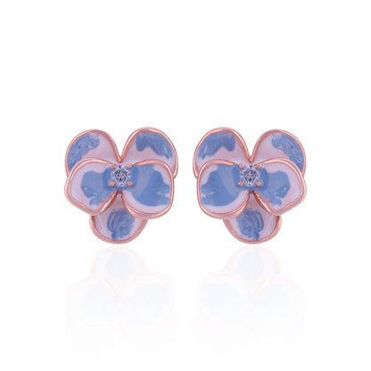 925 Sterling Silver Rose Gold Plated Blue Bloom Stud for Women