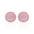Pair of round earrings with pink and blue gemstone pattern on a white background