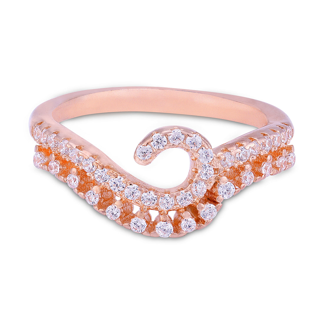 925 Sterling Silver Rose Gold Plated Curved Spiral Ring for Women
