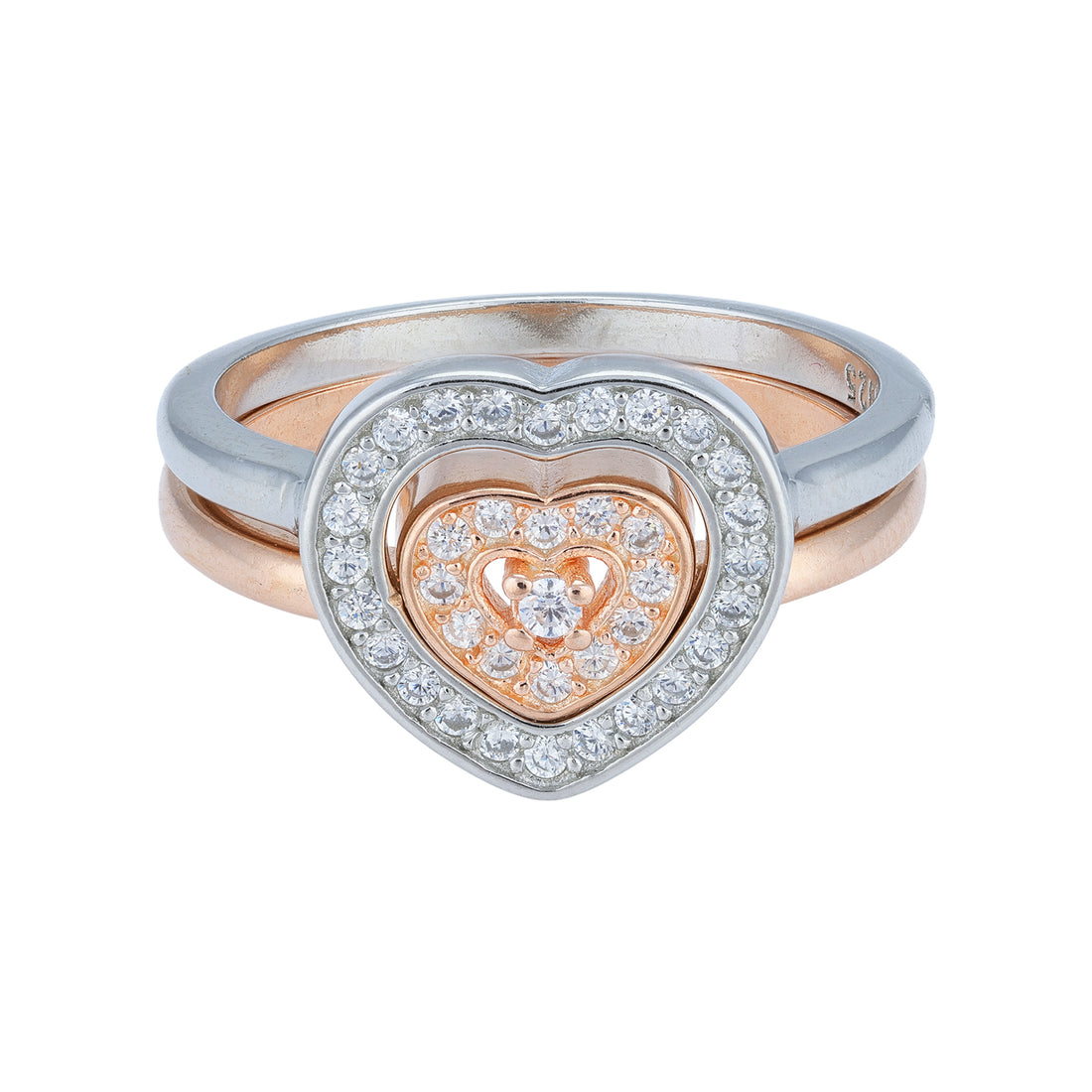 925 Sterling Silver Rose Gold Plated Double Heart Halo Ring for Women