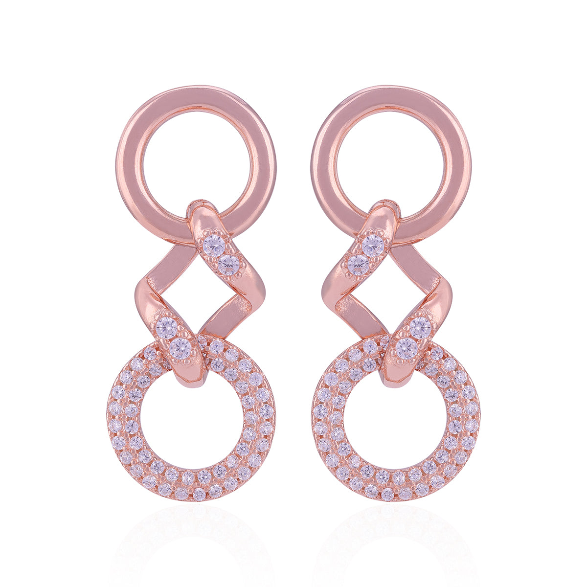 925 Sterling Silver Rose Gold Plated Dual Circle Earring for Women