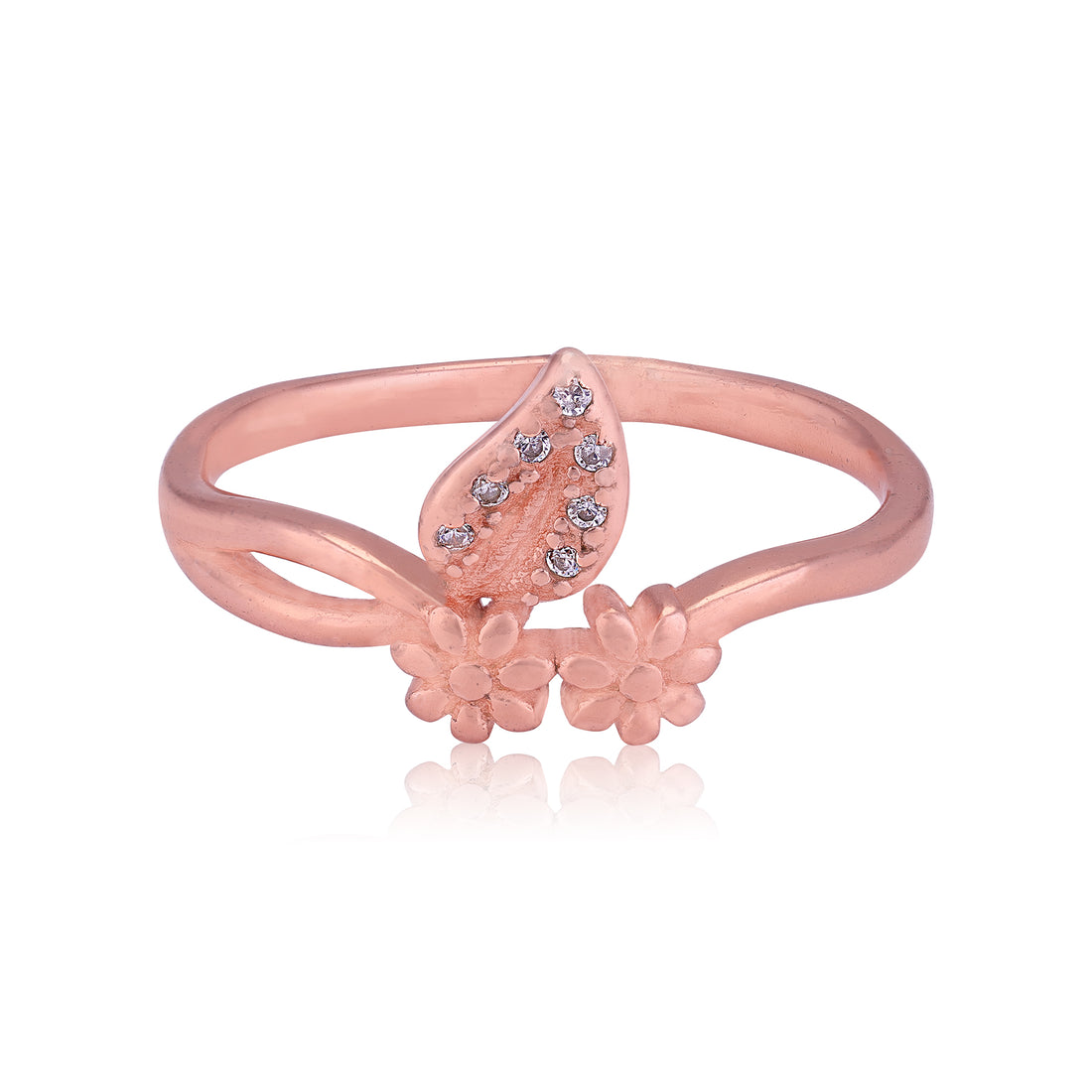 925 Sterling Silver Rose Gold Plated Floral Bloom Leaf Detailing Ring for Women