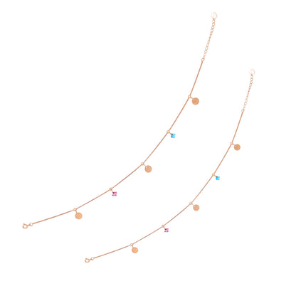 925 Sterling Silver Rose Gold Plated Halo Kite Drops Anklets For Women