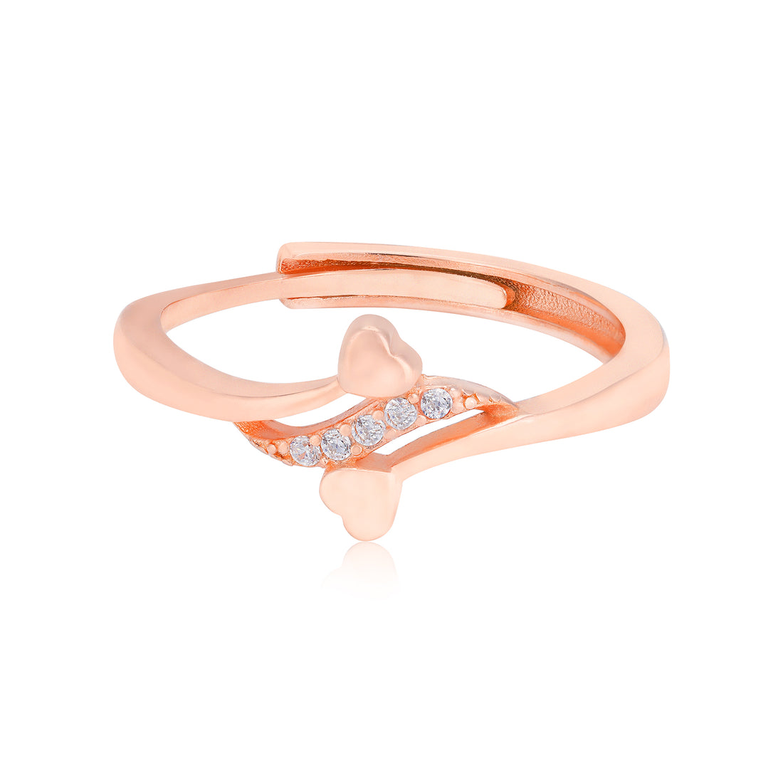 925 Sterling Silver Rose Gold Plated Heart Cascade Curve Ring for Women