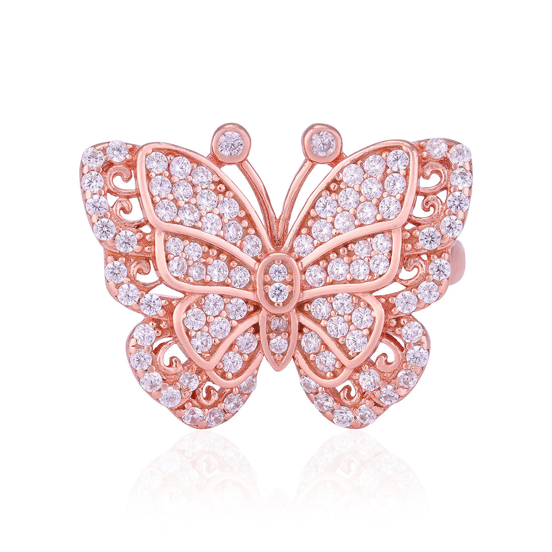 925 Sterling Silver Rose Gold Plated Intricate Butterfly Statement Ring for Women