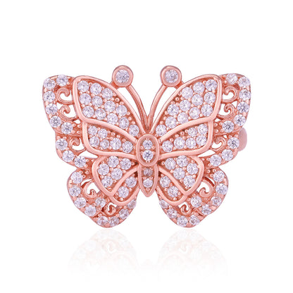 925 Sterling Silver Rose Gold Plated Intricate Butterfly Statement Ring for Women