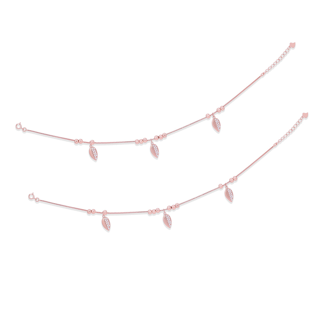 925 Sterling Silver Rose Gold Plated Leaf Charm Bracelet for Women