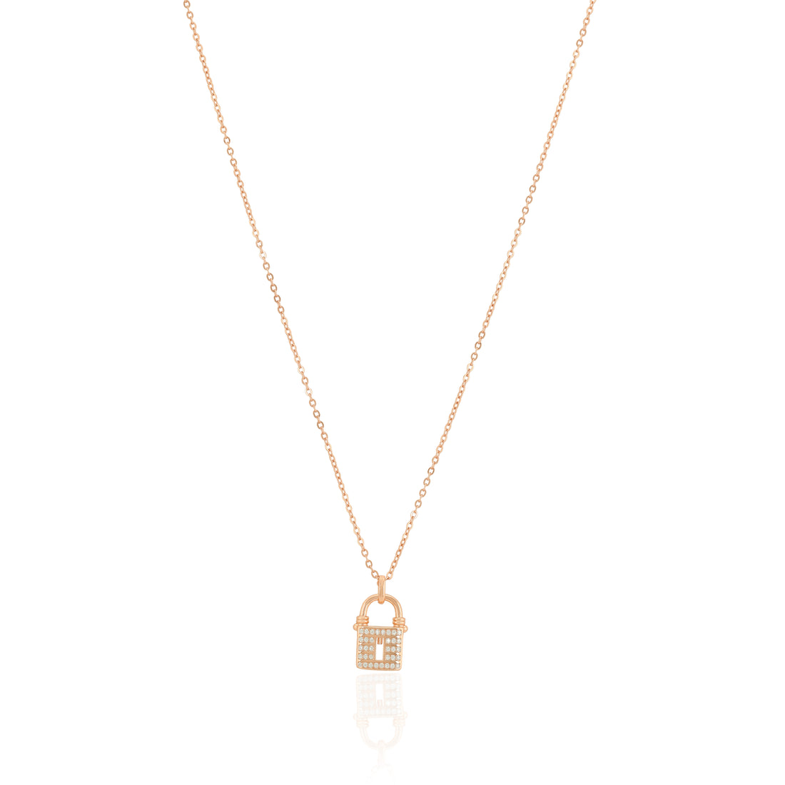 925 Sterling Silver Rose Gold Plated Lock Cuban Chain Pendant For Women