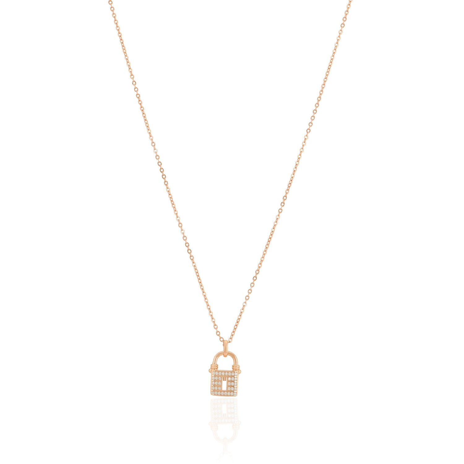 925 Sterling Silver Rose Gold Plated Lock Cuban Chain Pendant For Women