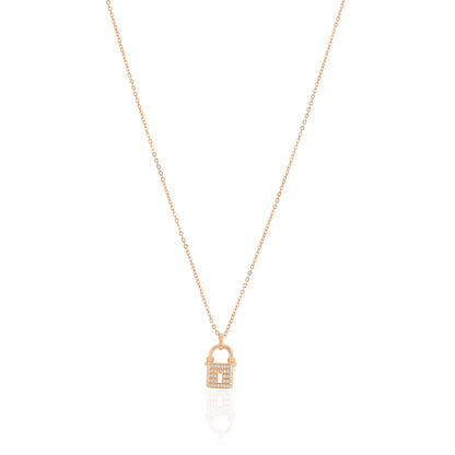 925 Sterling Silver Rose Gold Plated Lock Cuban Chain Pendant For Women