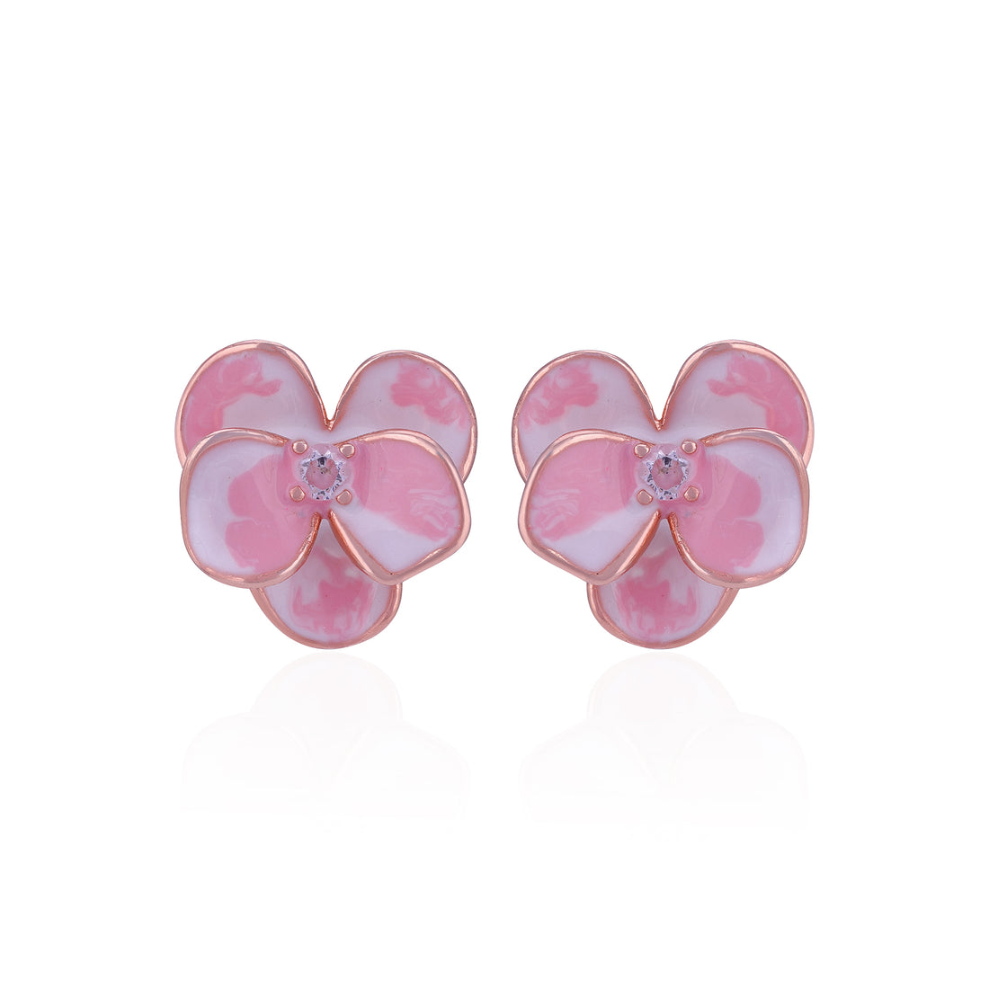 925 Sterling Silver Rose Gold Plated Pink Floral Stud for Women
