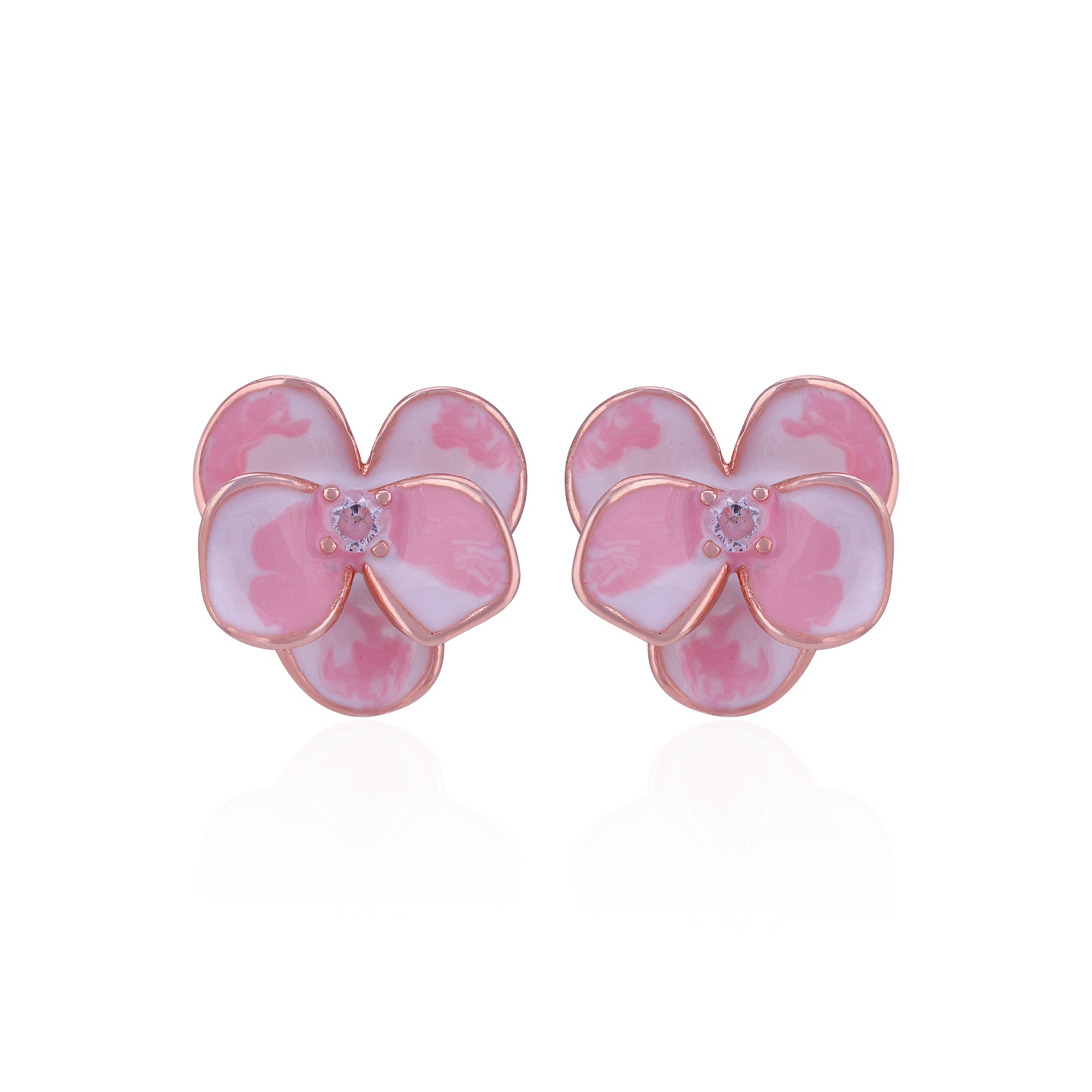925 Sterling Silver Rose Gold Plated Pink Floral Stud for Women