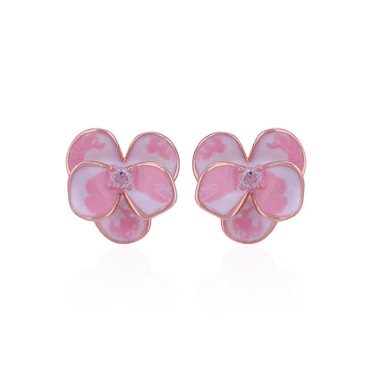 925 Sterling Silver Rose Gold Plated Pink Floral Stud for Women