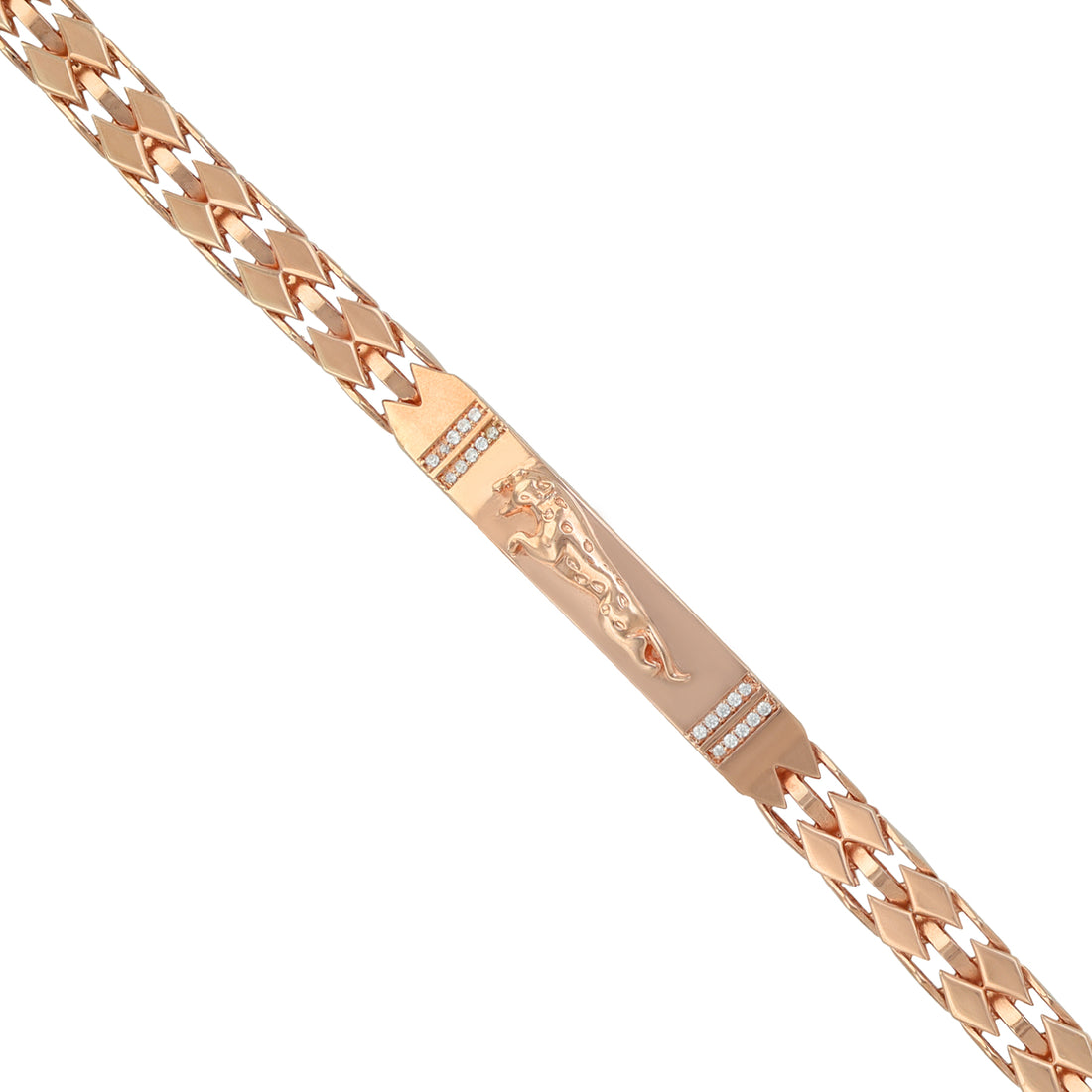 925 Sterling Silver Rose Gold Plated Regal Claw Panther Mesh-Link Bracelet for Men