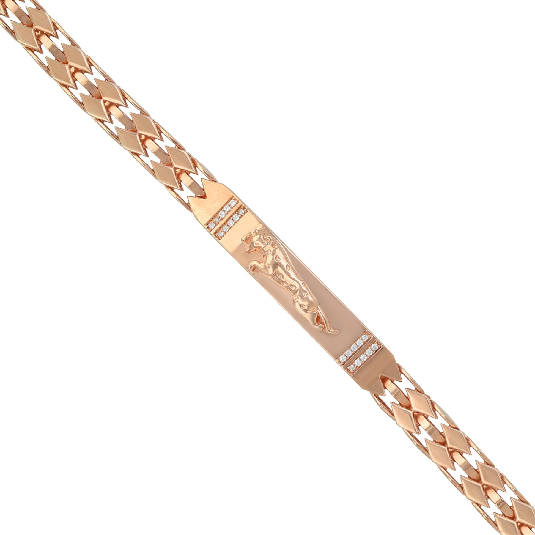 925 Sterling Silver Rose Gold Plated Regal Claw Panther Mesh-Link Bracelet for Men