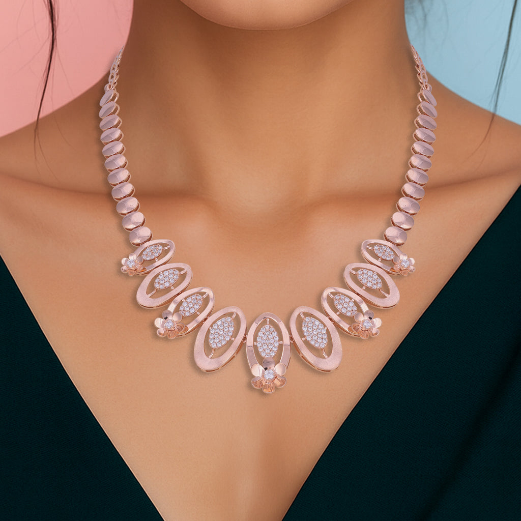 925 Sterling Silver Rose Gold Plated Rosy Horizon Petal Neckalce for Women