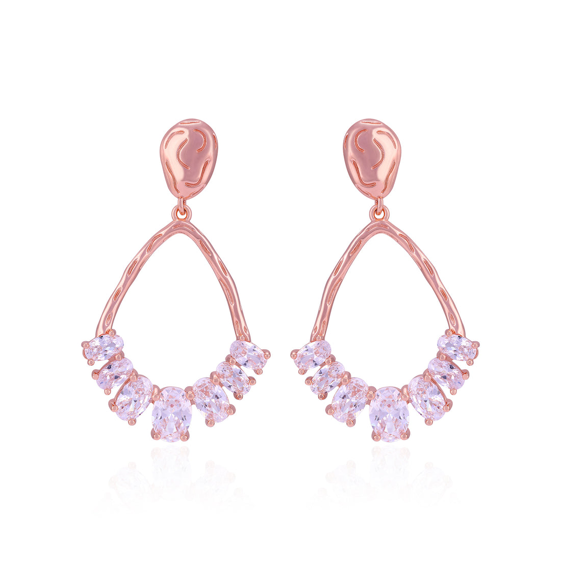 925 Sterling Silver Rose Gold Plated Teardrop Crystal Cluster Earring for Women
