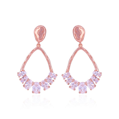 925 Sterling Silver Rose Gold Plated Teardrop Crystal Cluster Earring for Women