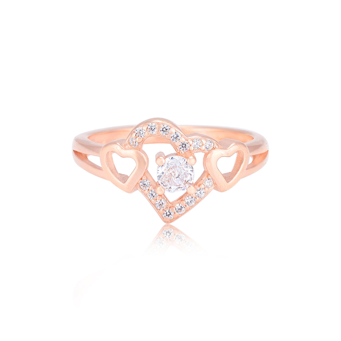 925 Sterling Silver Rose Gold Plated Triple Heart Glow Solitaire Ring for Women