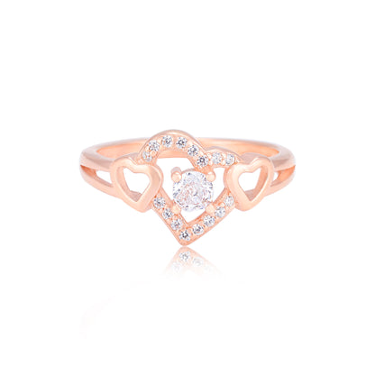 925 Sterling Silver Rose Gold Plated Triple Heart Glow Solitaire Ring for Women